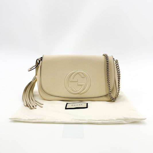 Gucci Soho Chain Leather, Beige, Leather, Crossbody Bag
