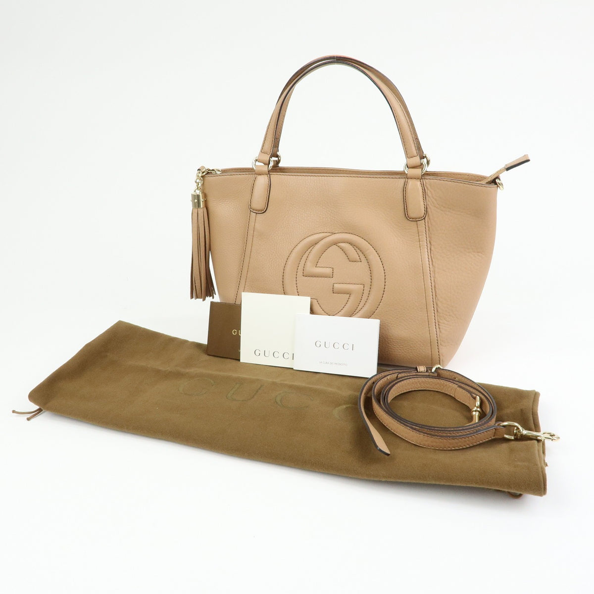 Gucci Soho Working Leather, Beige, Leather, Tote Bag