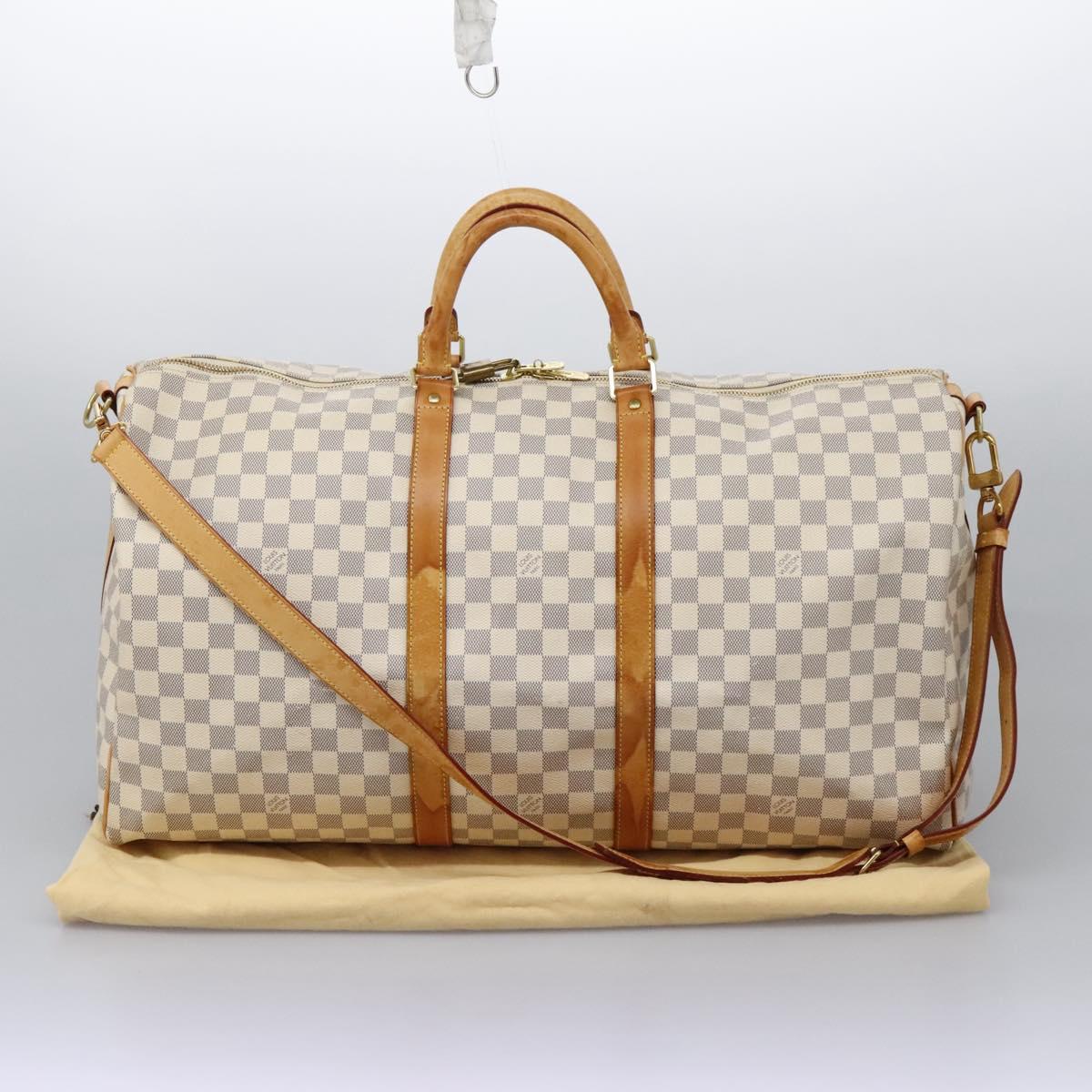 Louis Vuitton Keepall Bandoulière 55, White, Canvas, travel
