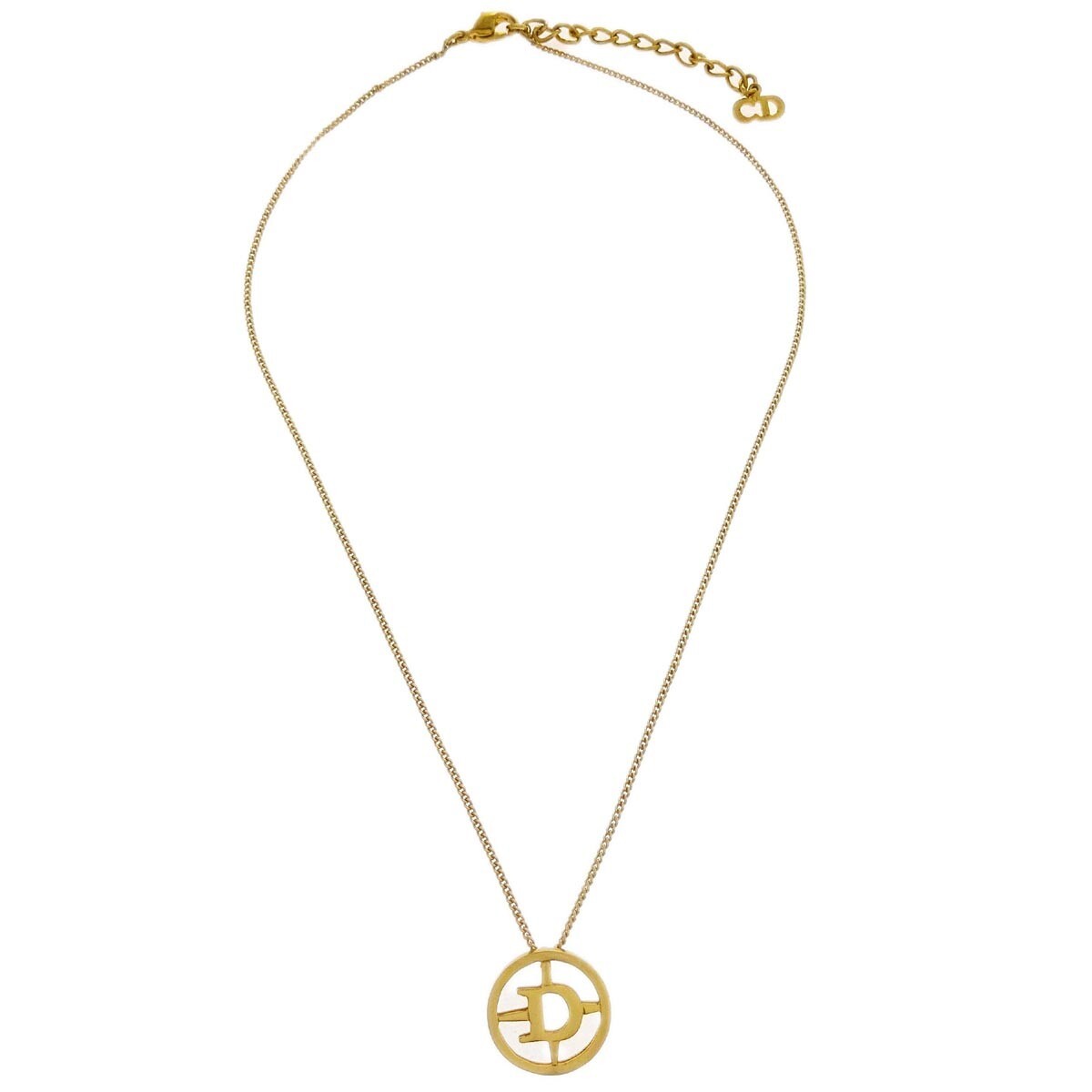 Christian Dior CD Round Pendant Metal, Gold, Gold Plated, Necklace