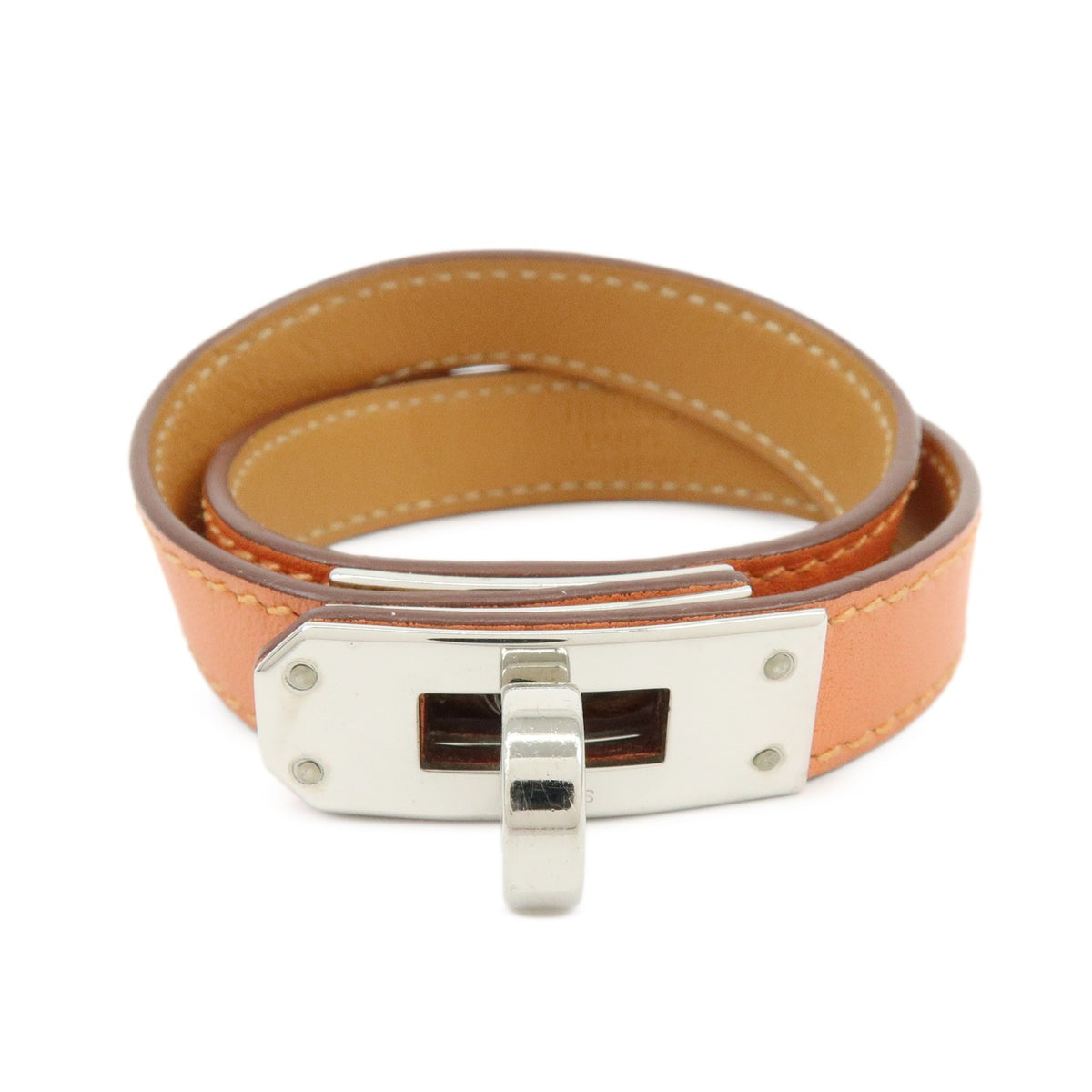 Hermes Kelly Double Tour Leather, Orange, Leather, Bracelet