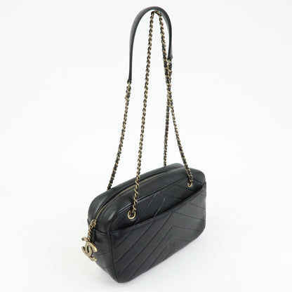 Chanel Camera Chevron Lambskin, Black, Leather, Handbag