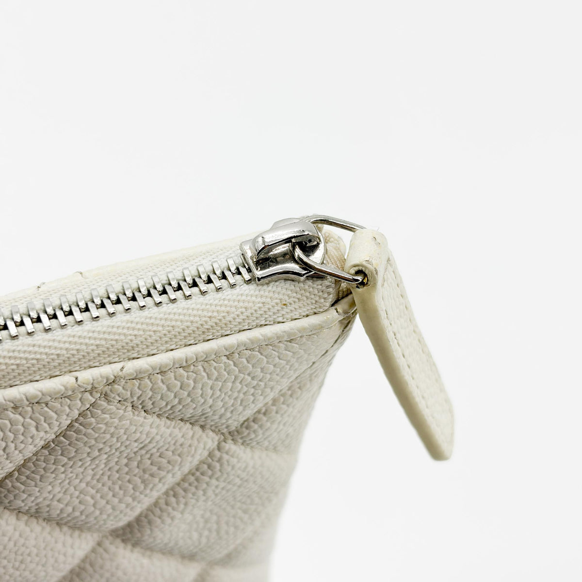 Chanel Classic O Case Quilted Caviar, White, Leather, Clutch