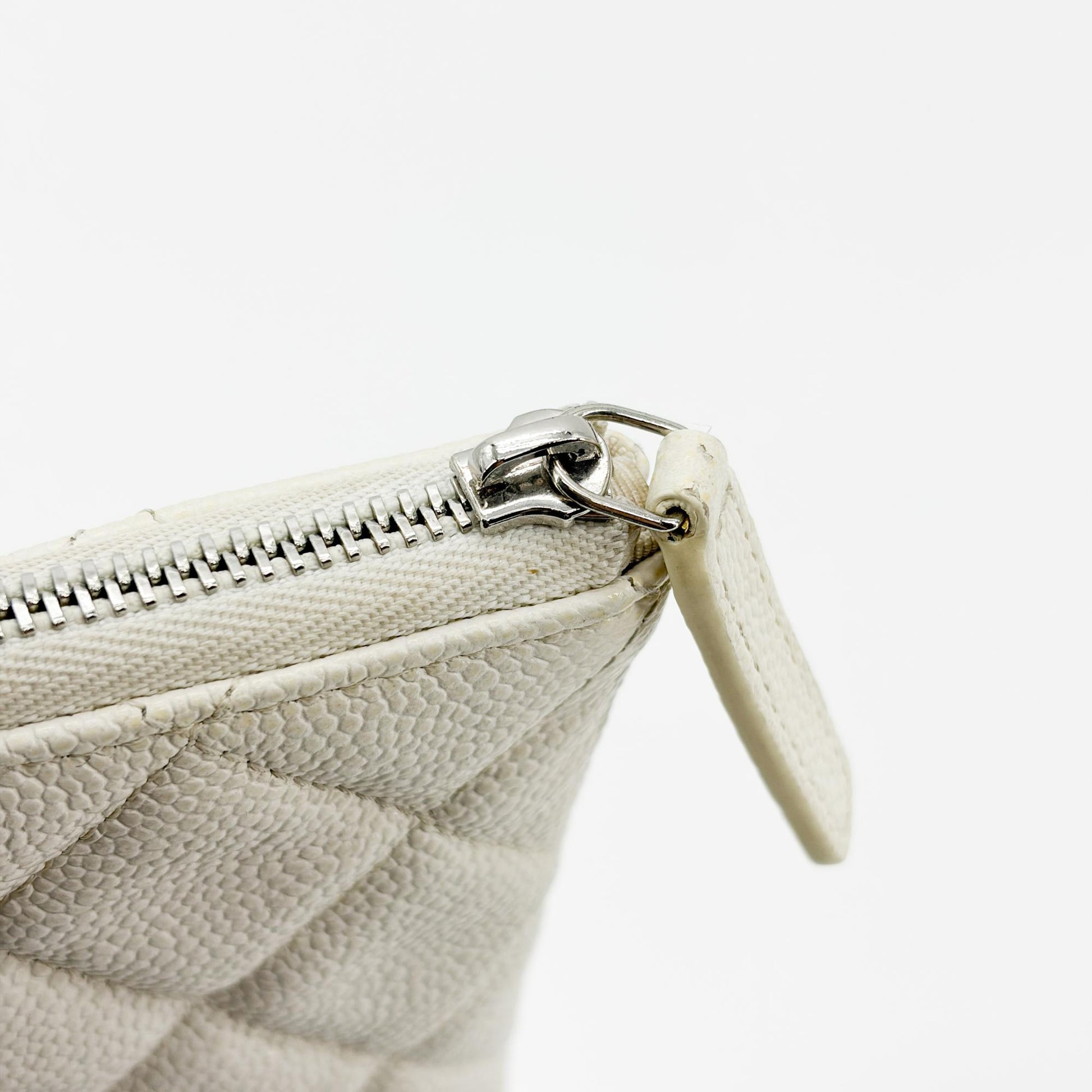 Chanel Classic O Case Quilted Caviar, White, Leather, Clutch