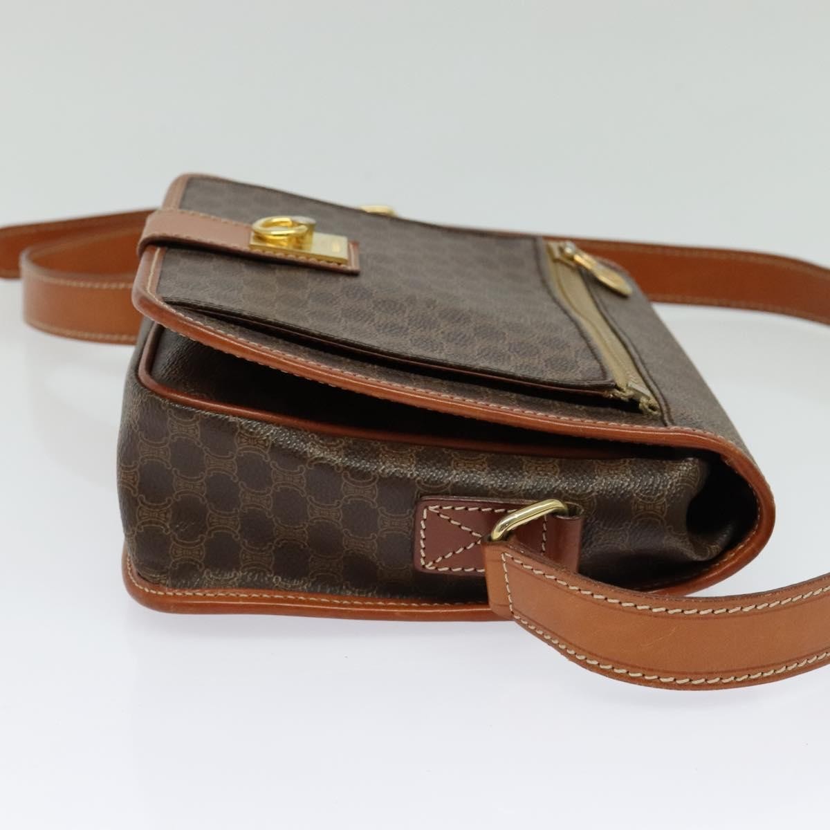 Celine Vintage Macadam Canvas and Leather, Brown, Canvas, Shoulder Bag