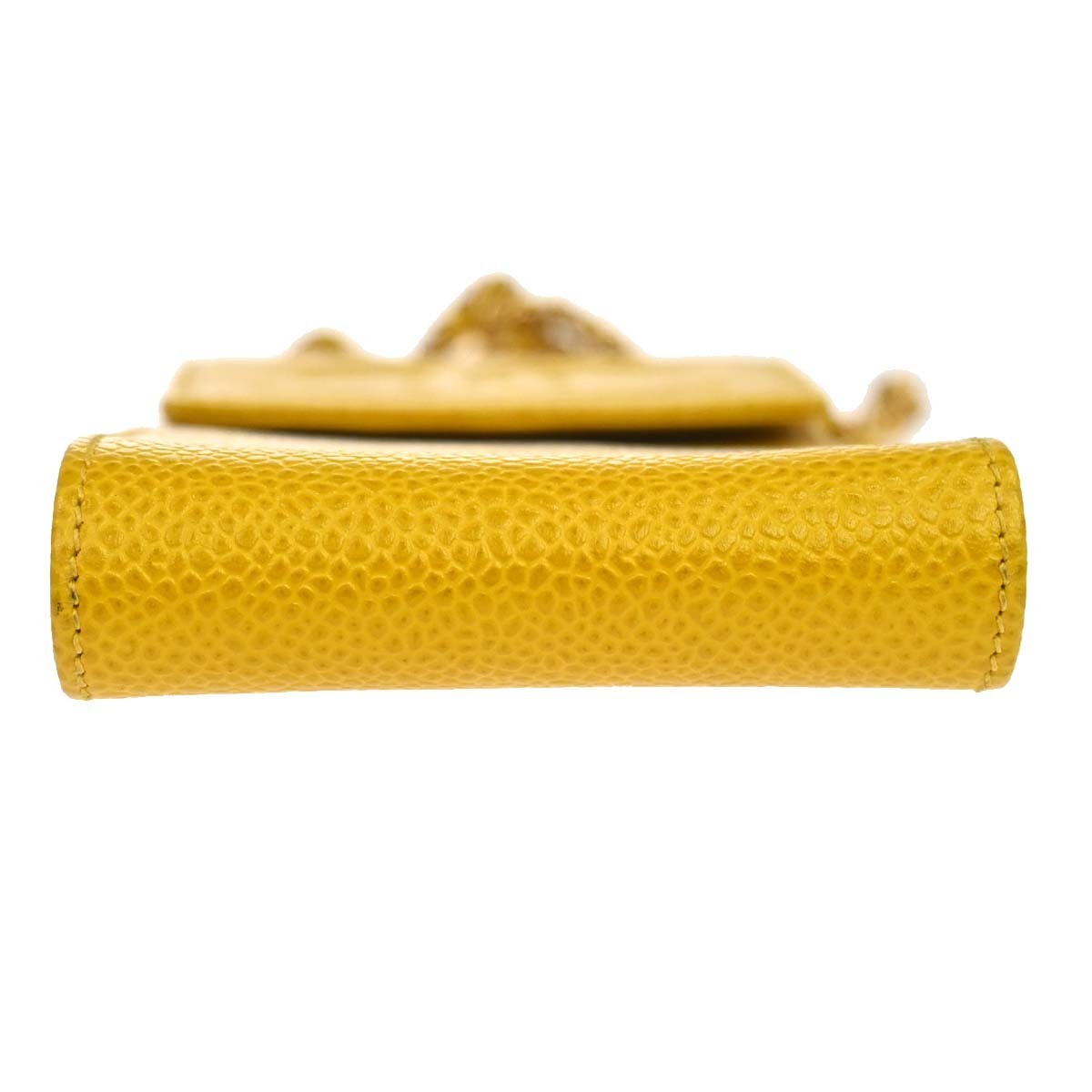 Chanel Vintage CC Phone Holder Caviar, Yellow, Leather, Clutch