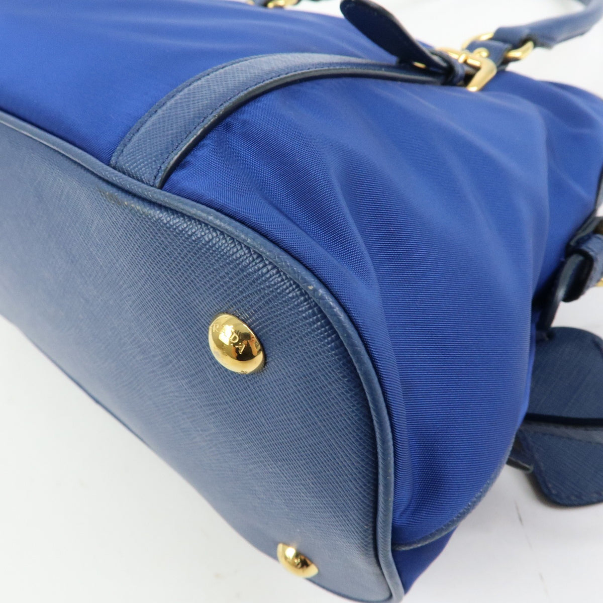 Prada Convertible Dome Satchel Tessuto with Saffiano Leather, Blue, Nylon, Handbag