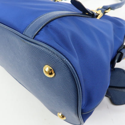 Prada Convertible Dome Satchel Tessuto with Saffiano Leather, Blue, Nylon, Handbag