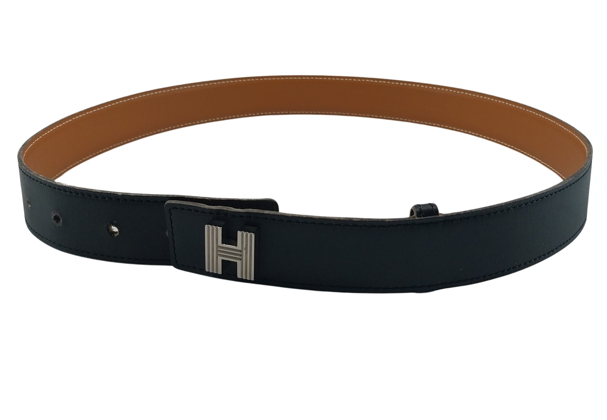 Hermes Lucky H Belt Leather, BLACK, LEATHER, Belts