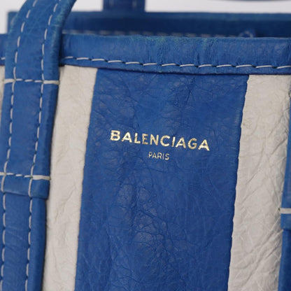 Balenciaga Bazar Convertible Striped Leather, Blue, Leather, Tote Bag