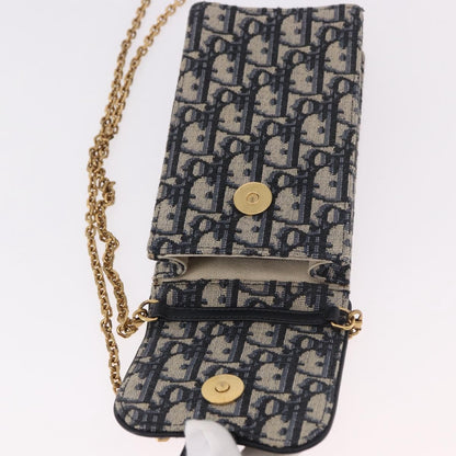 Christian Dior Vertical Saddle Chain Oblique Canvas, Navy, Canvas, Clutch