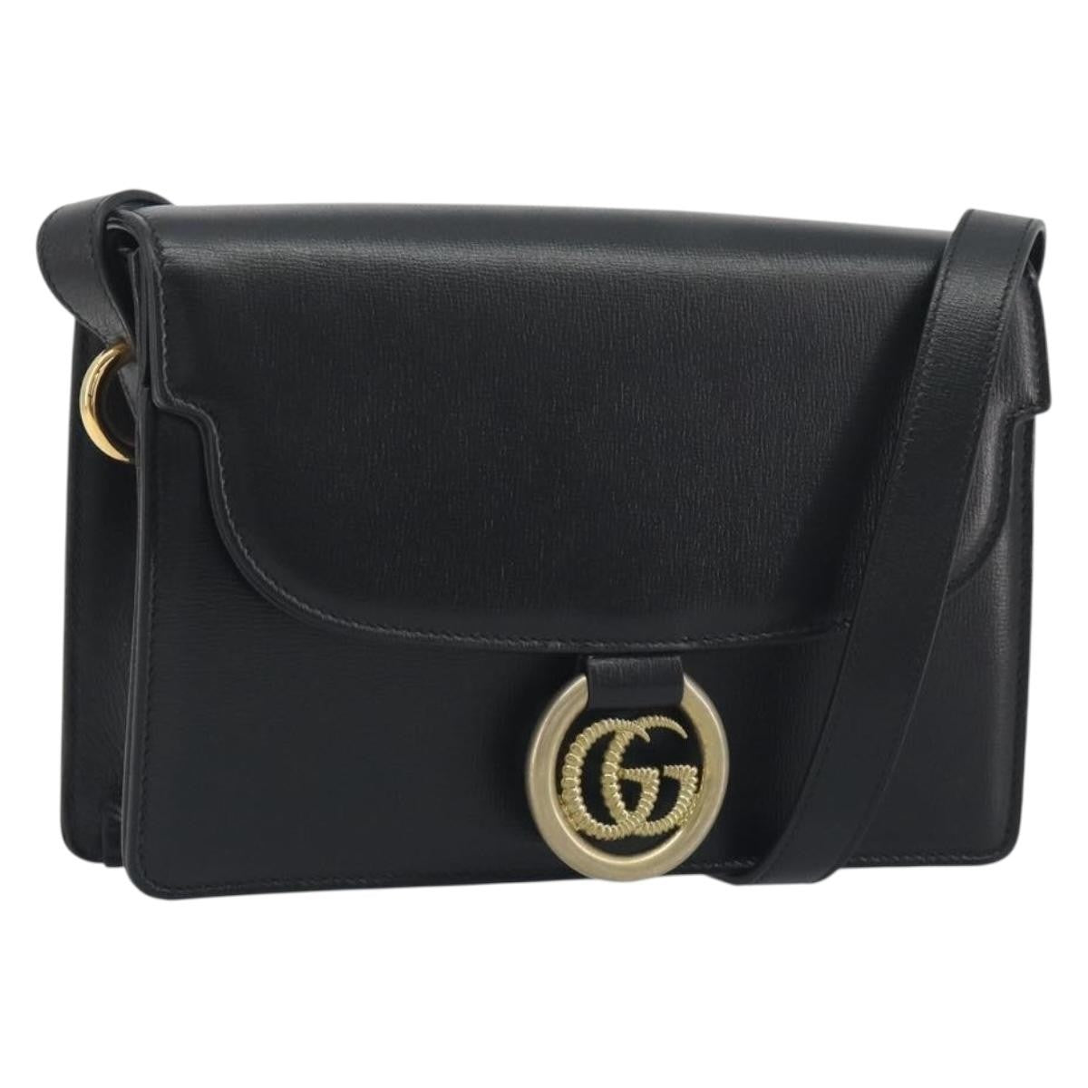 Gucci GG Ring Leather, Black, Leather, Shoulder Bag