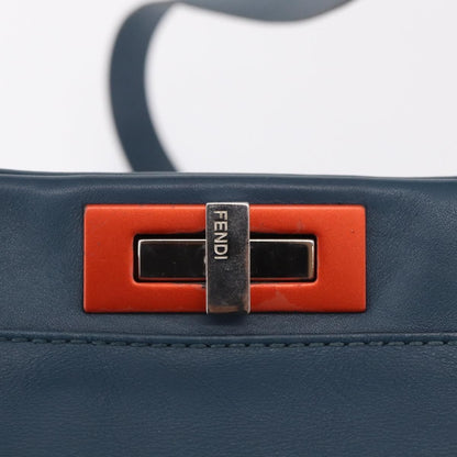 Fendi Peekaboo Ruffled Leather, Blue, Leather, Handbag