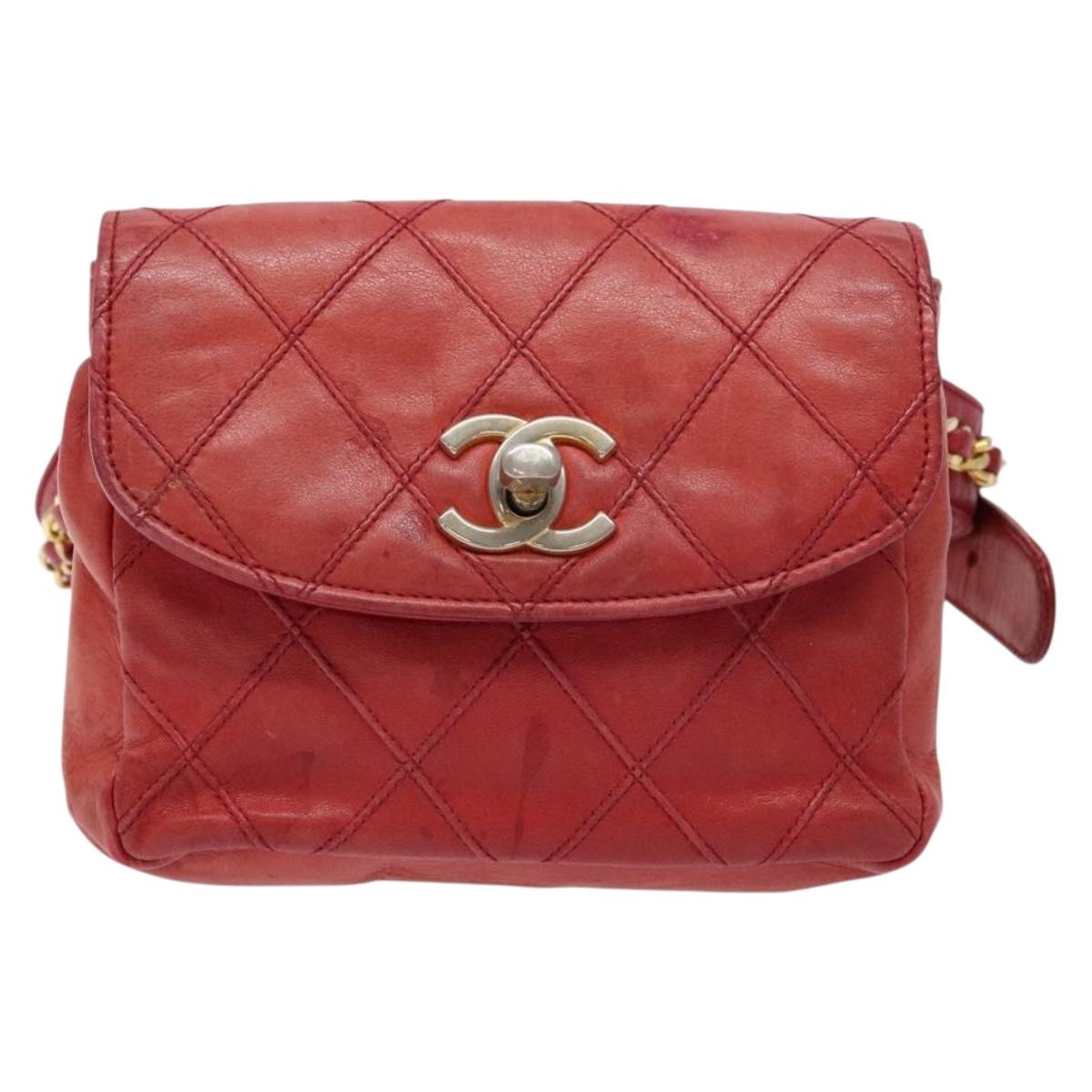Chanel Bag belt, Red, Leather, clutch