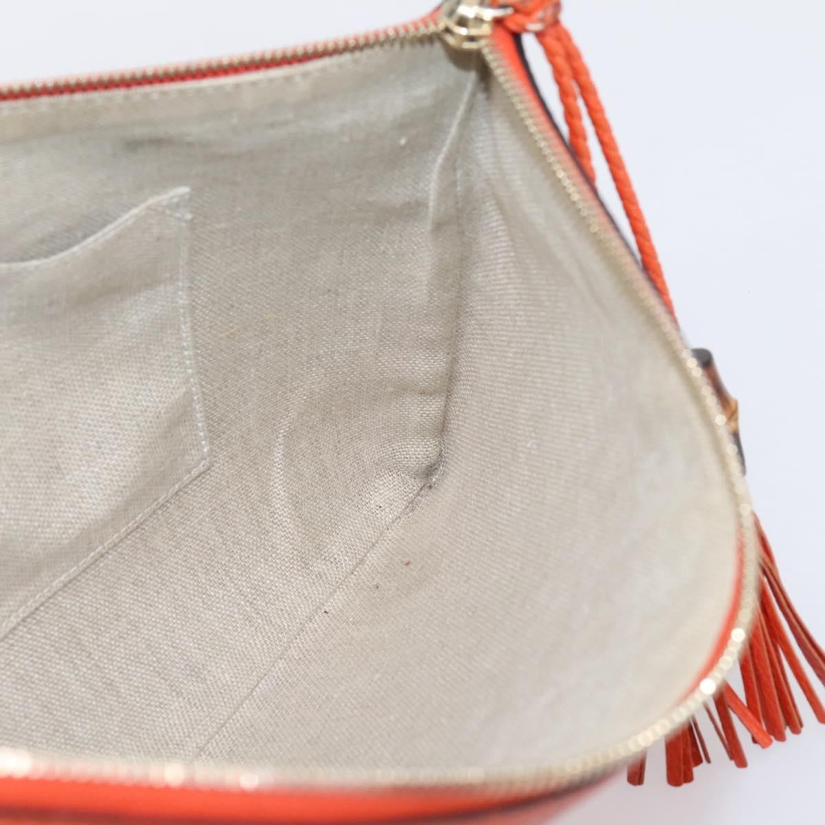 Gucci Bamboo Zip Pouch (Outlet) Leather, Orange, Leather, Clutch