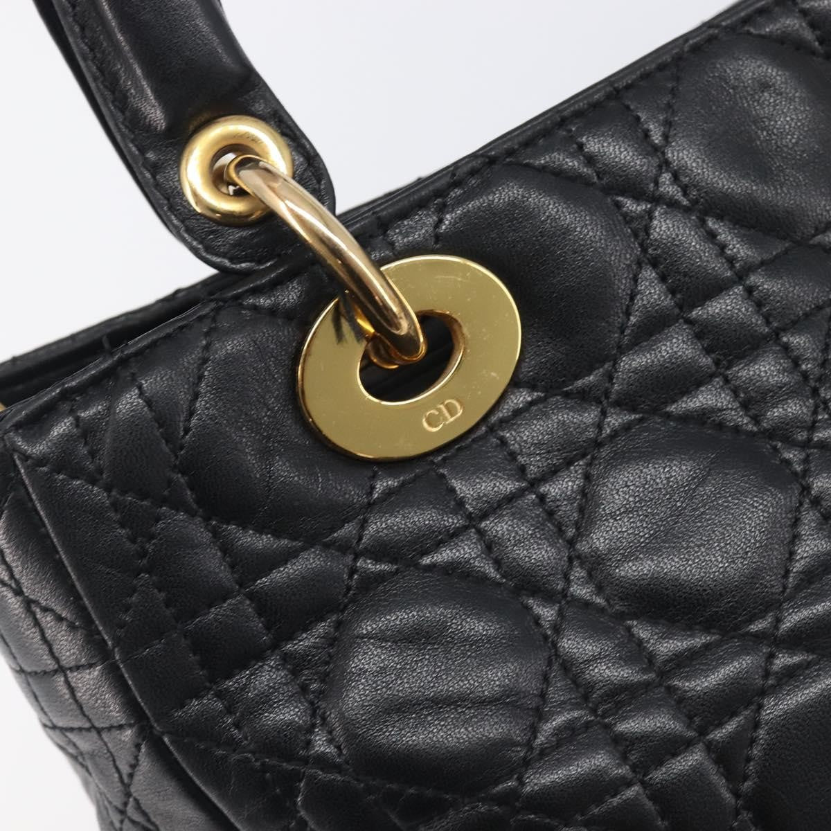 Christian Dior Vintage Lady Dior Cannage Quilt Lambskin, Black, Leather, Handbag