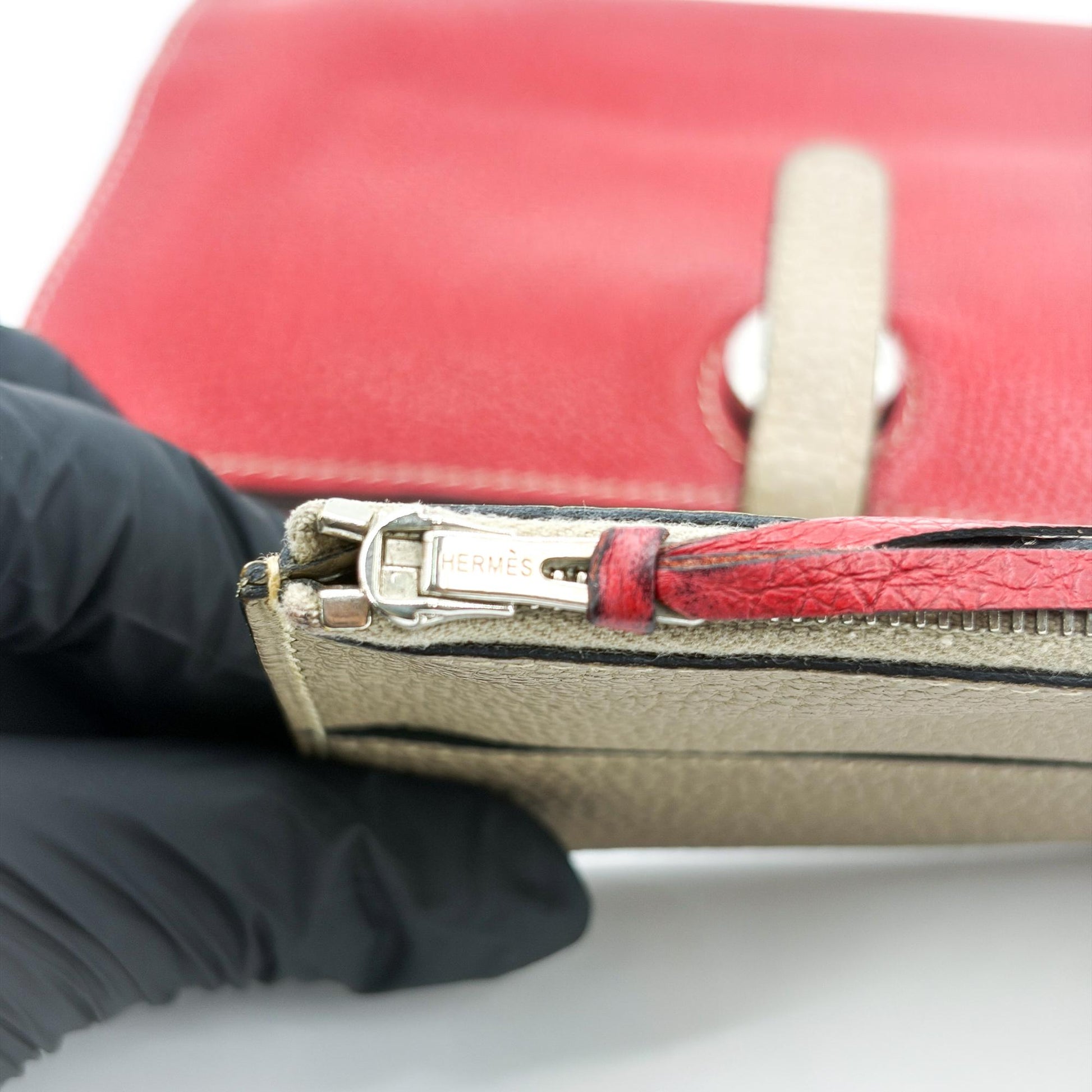 Hermes Bicolor Dogon Duo Combined Leather, Red, Leather, Wallet