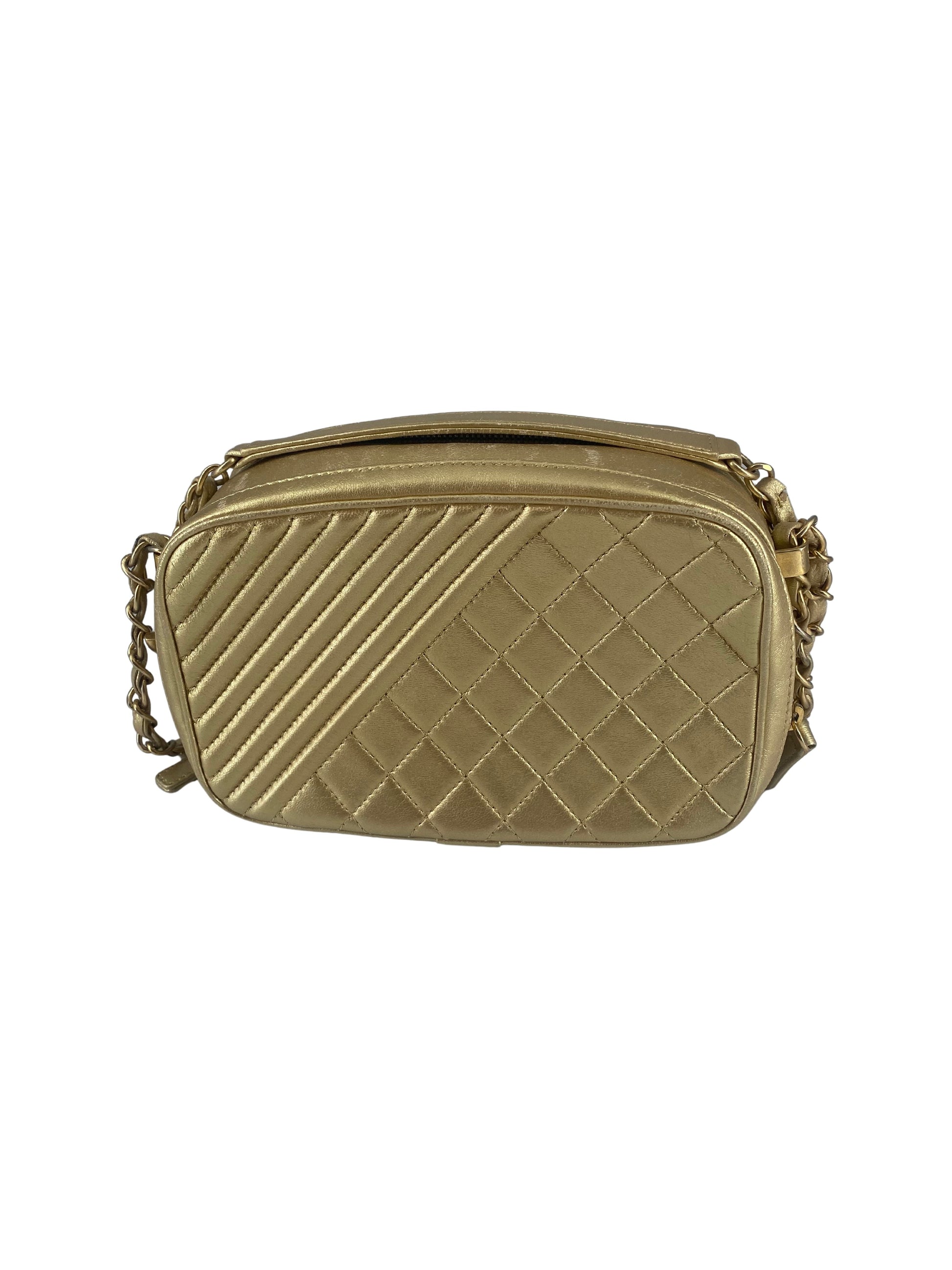 Chanel Camera, Gold, Leather, shoulder