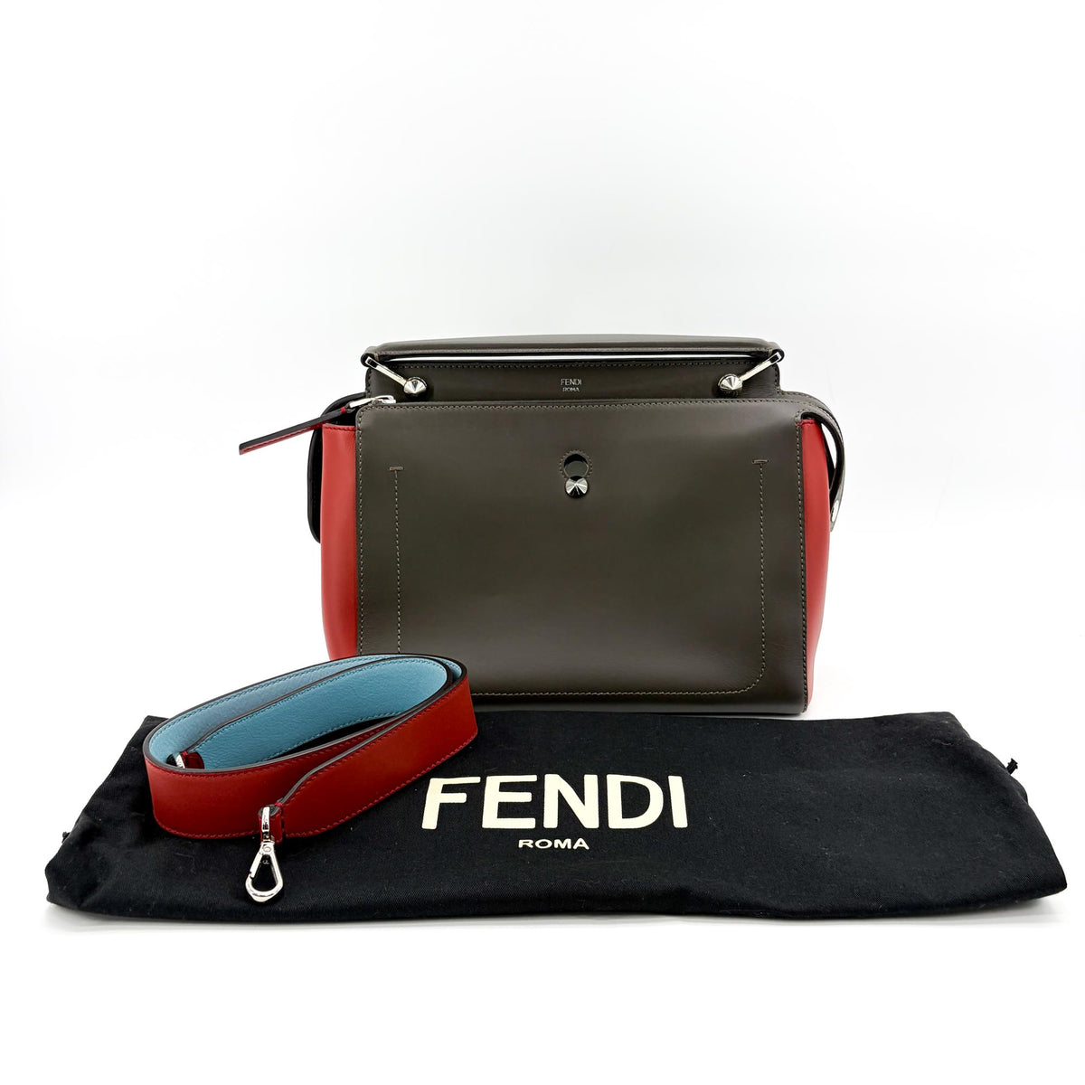 Fendi DotCom Convertible Satchel Leather, Gray, Leather, Handbag