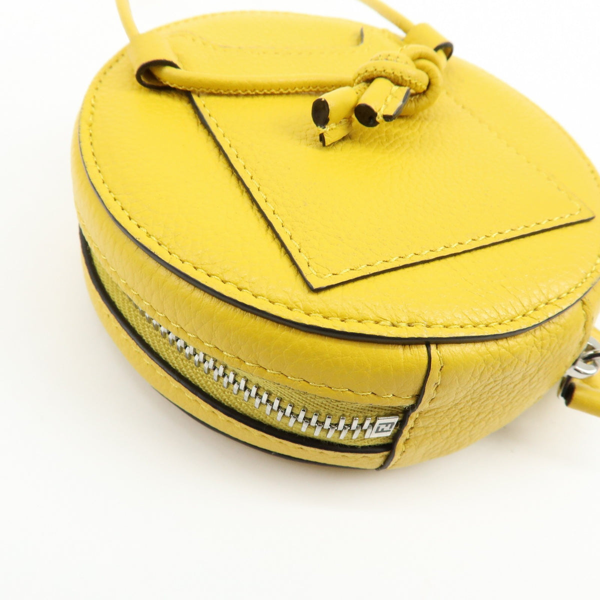 Fendi Vintage FF Round Embossed Leather, Yellow, Leather, Crossbody Bag