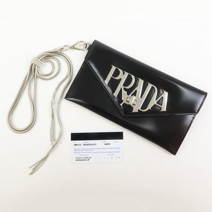 Prada Envelope Logo Clutch Spazzolato Leather, Black, Leather, Clutch