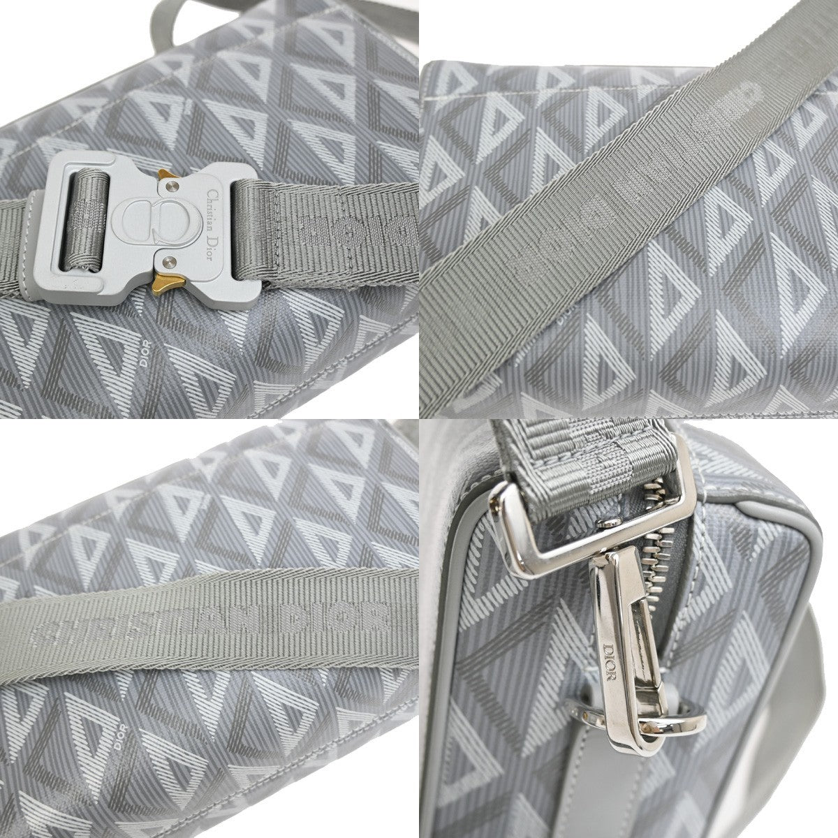 Christian Dior Lingot Messenger CD Diamond Coated Canvas, Gray, Canvas, Handbag
