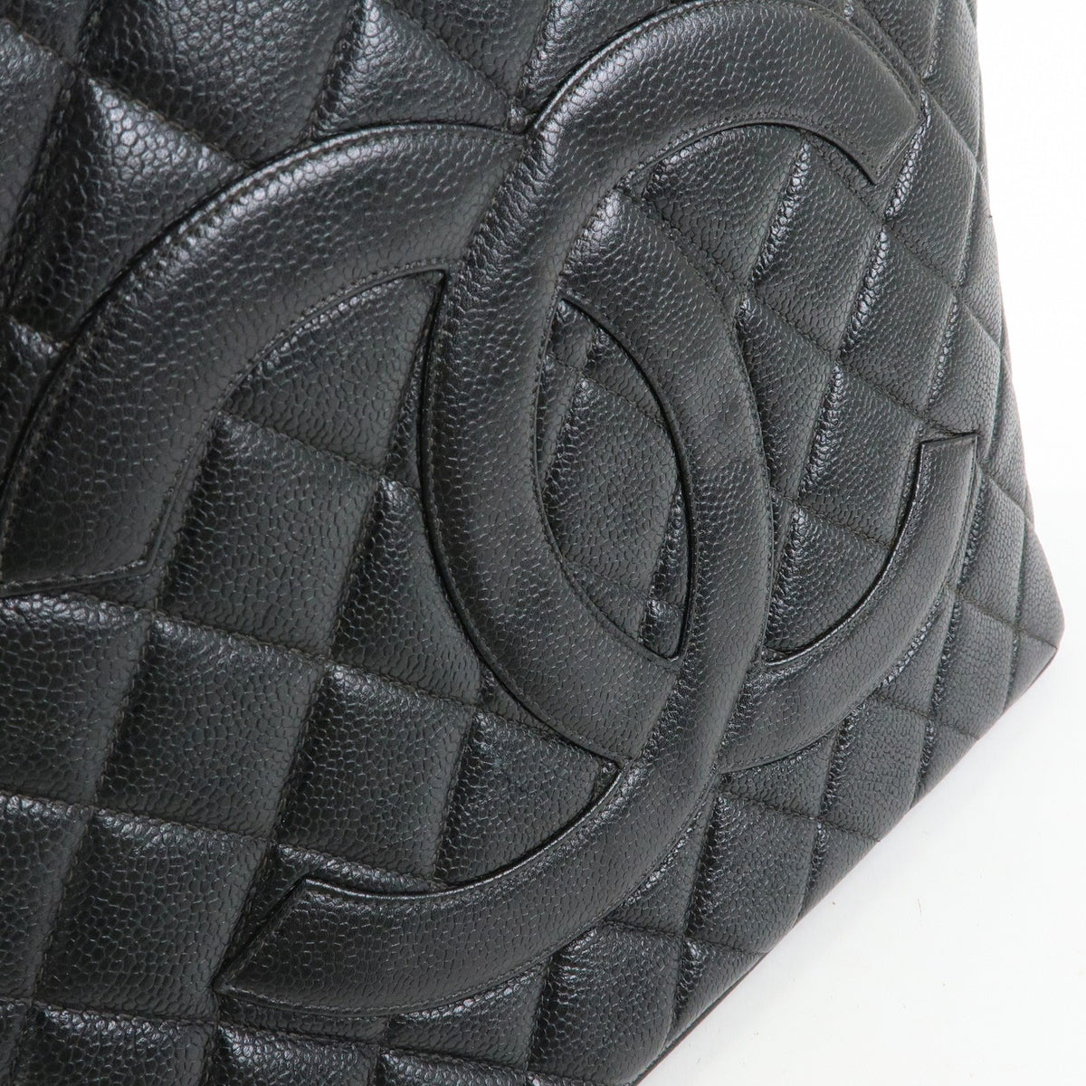 Chanel Medallion Quilted Caviar, Black, Leather, Tote Bag