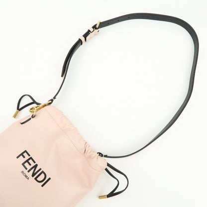 Fendi Logo Drawstring Leather, Pink, Leather, Handbag