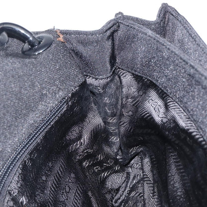 Prada Plastic Chain Flap Bag Canvas, Black, Cotton, Shoulder Bag