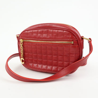 Celine C Charm Camera Quilted Leather, Red, Leather, Handbag