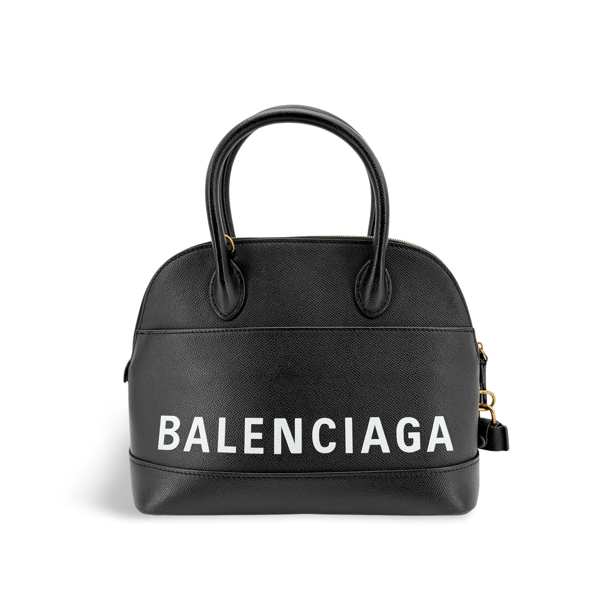 Balenciaga Logo Ville Leather, Black, Calfskin, Handbag
