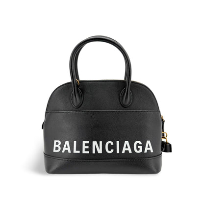Balenciaga Logo Ville Leather, Black, Calfskin, Handbag