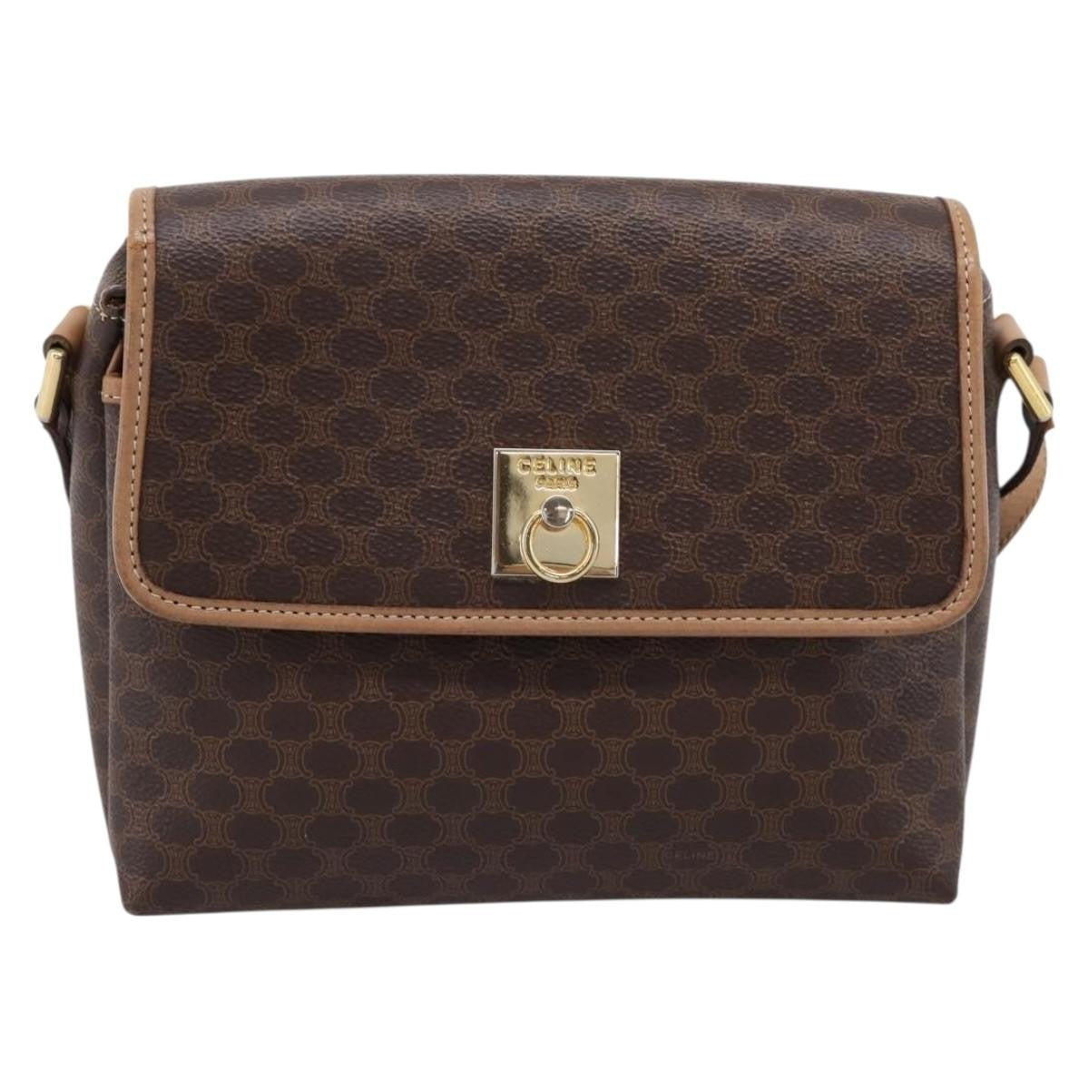 Celine Macadam Leather, Brown, Canvas, Shoulder Bag