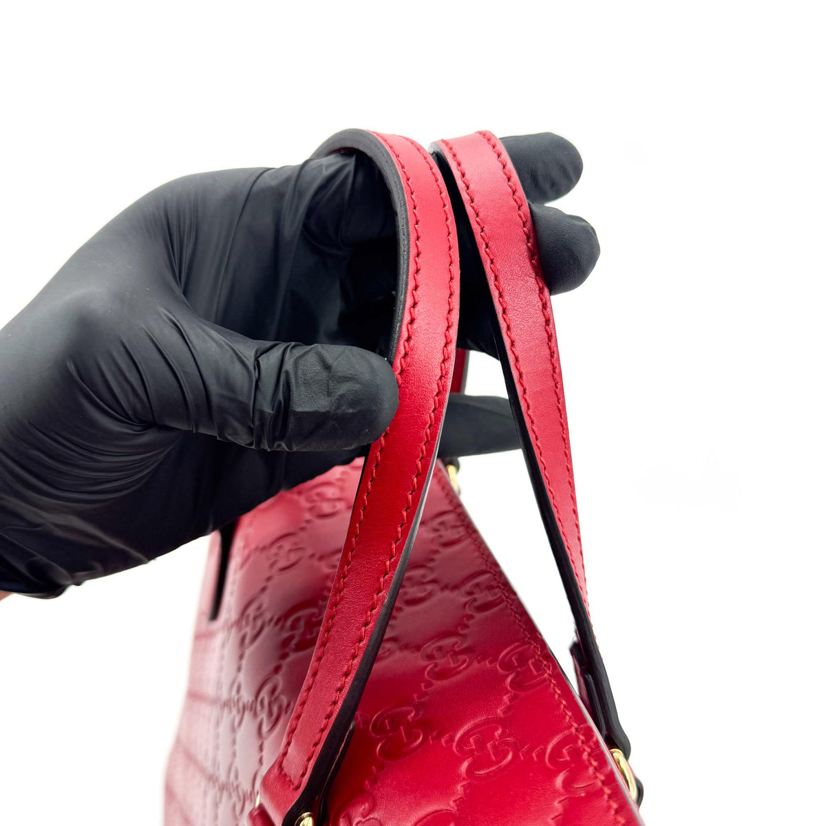 Gucci Signature Fold Over Guccissima Leather, Red, Leather, Tote Bag