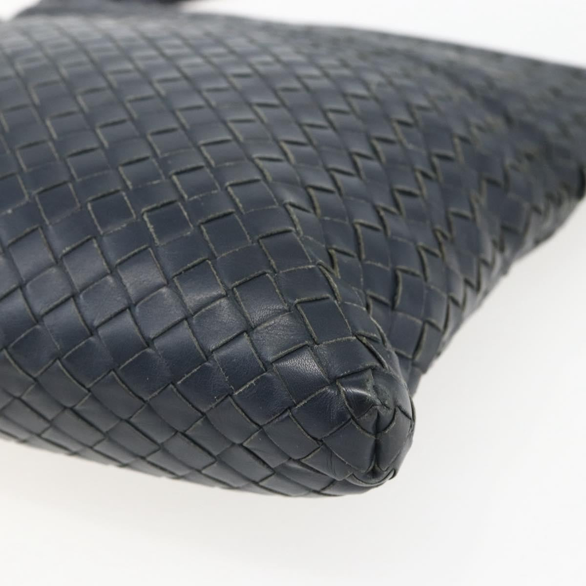 Bottega Veneta Flat Messenger Intrecciato Nappa, Navy, Leather, Crossbody Bag