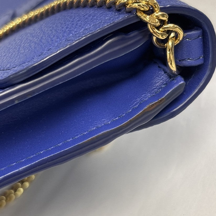 Chloe Aby Chain Leather, Blue, Leather, Shoulder Bag