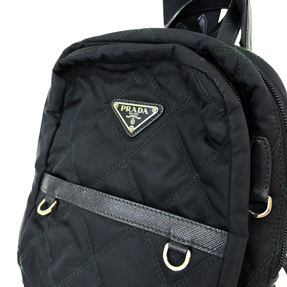 Prada Zip Sling Re-Nylon, Black, Nylon, Backpack