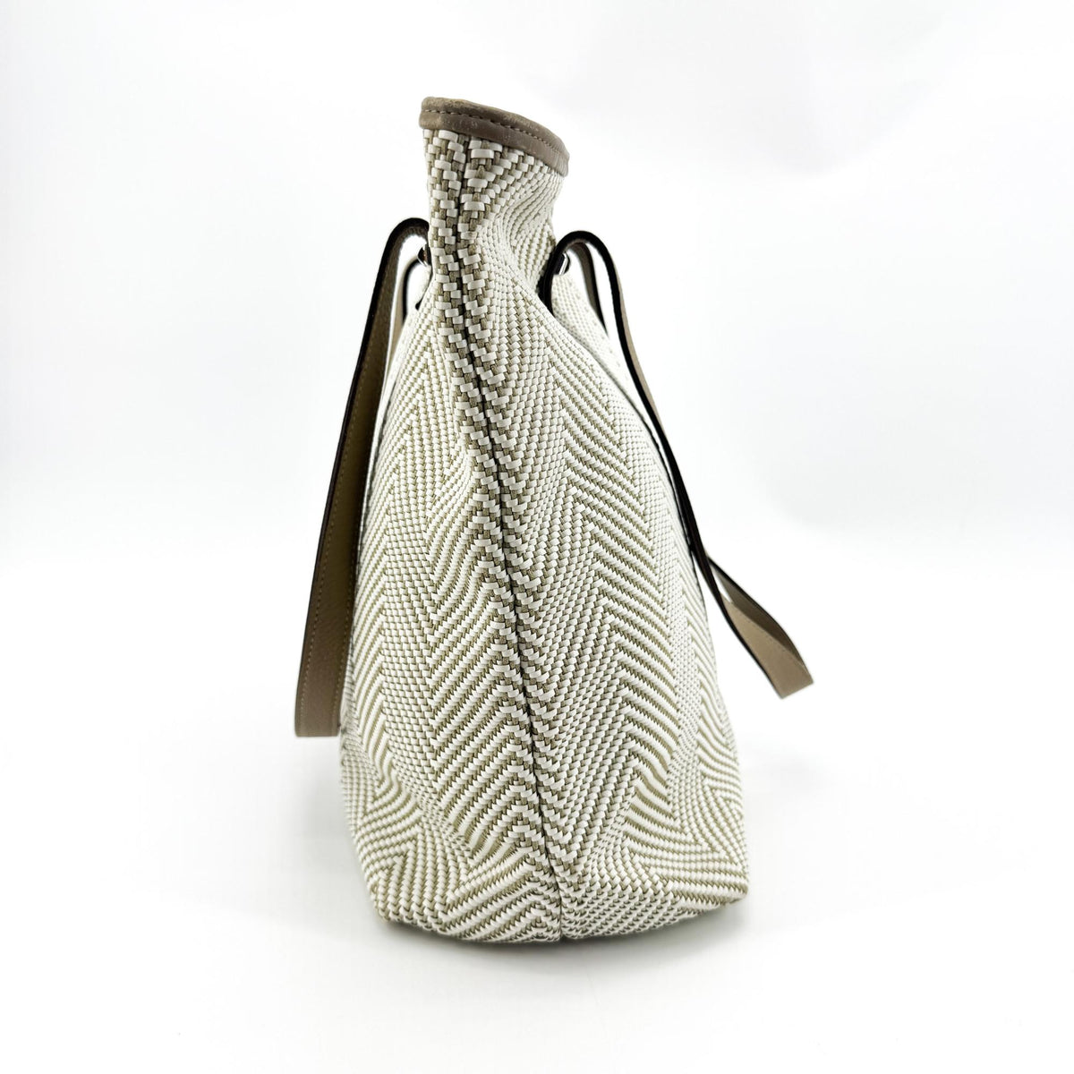 Hermes Chennai Woven Leather and Canvas, White, Canvas, Tote Bag