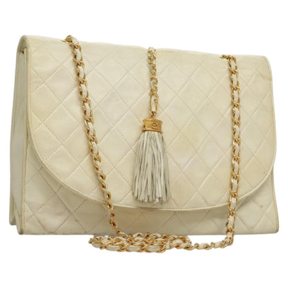 Chanel Demi Lune, White, Leather, shoulder
