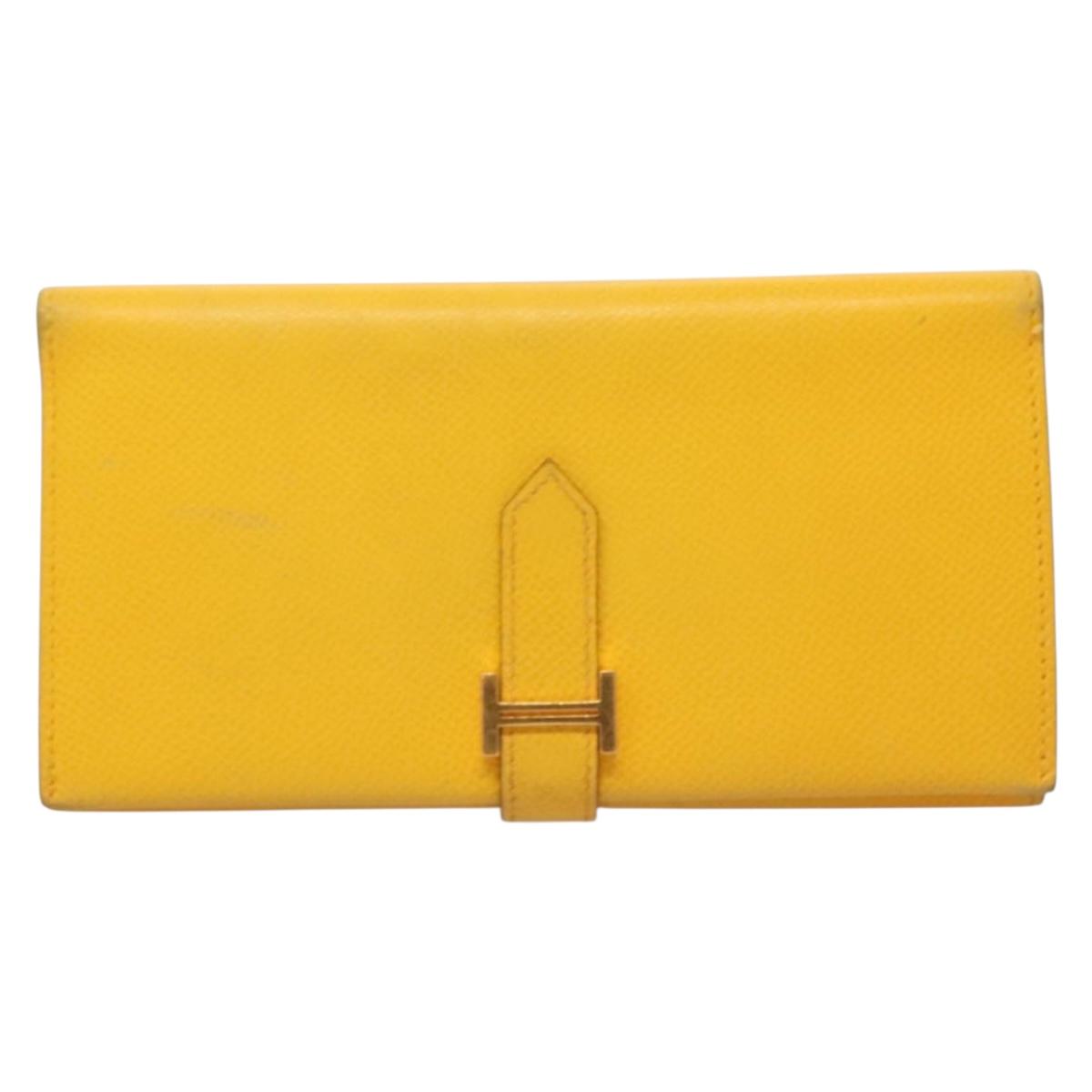 Hermès Béarn, Yellow, Leather, wallet