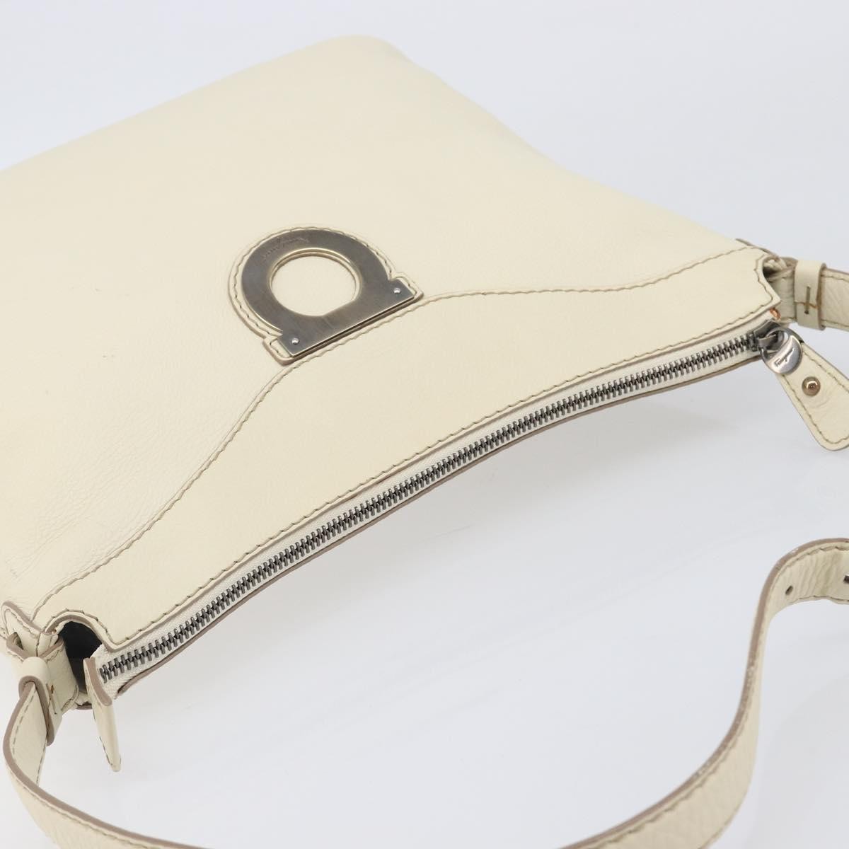Salvatore Ferragamo Gancini Leather, Beige, Leather, Crossbody Bag