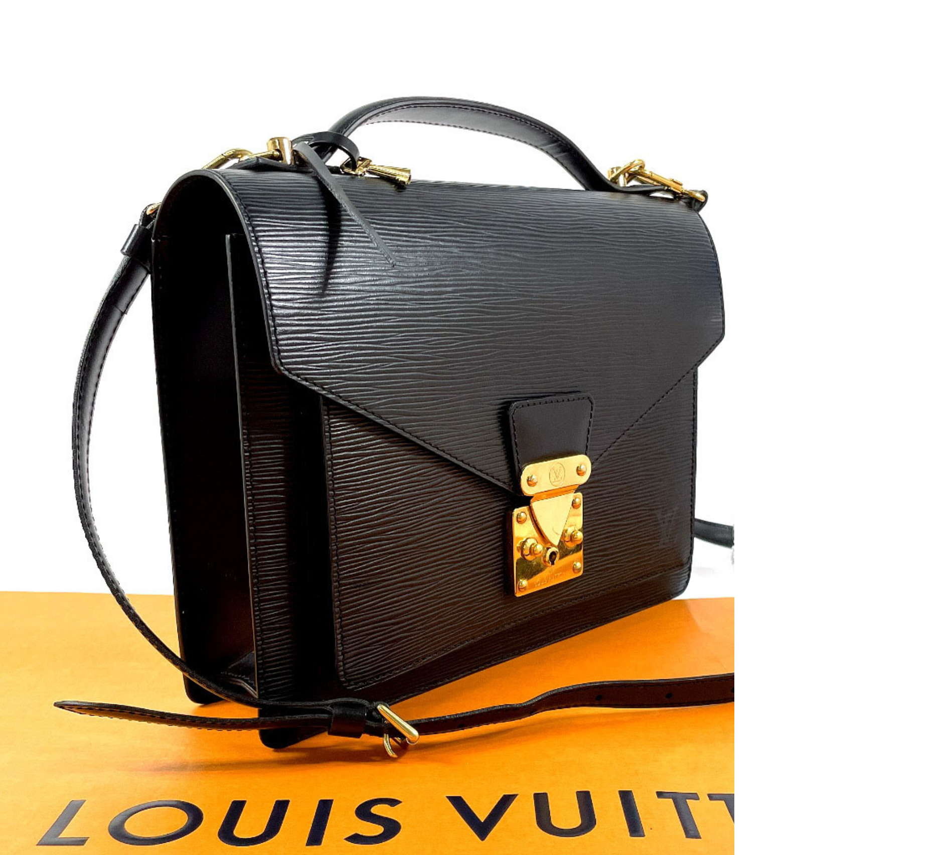 Louis Vuitton Monceau, Black, Leather, handbag