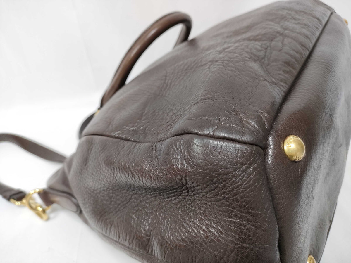 Prada Vitello Daino Convertible Tote Vitello Daino, Brown, Leather, Handbag
