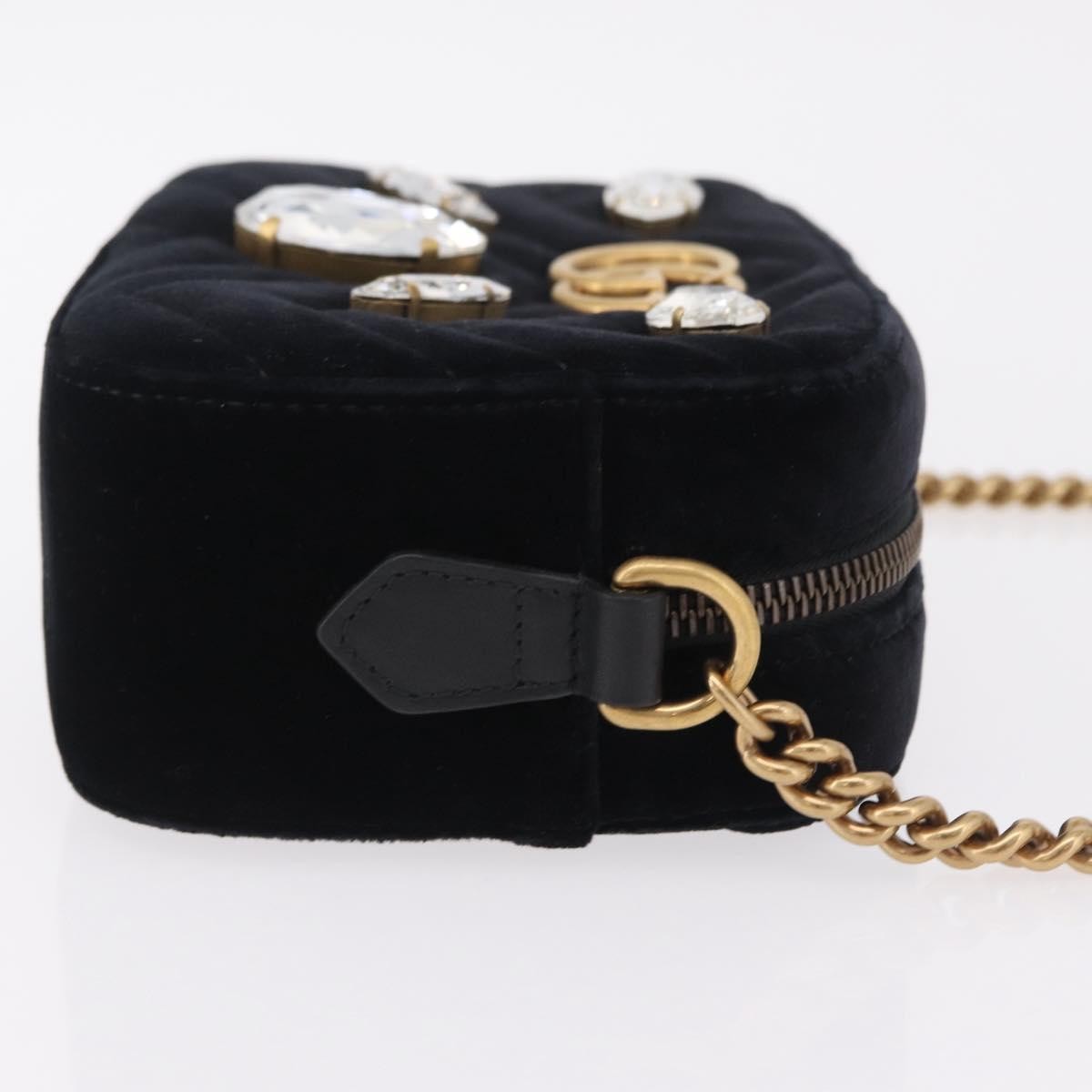 Gucci GG Marmont Crystal Embellished Matelasse Velvet, Black, Velvet, Shoulder Bag