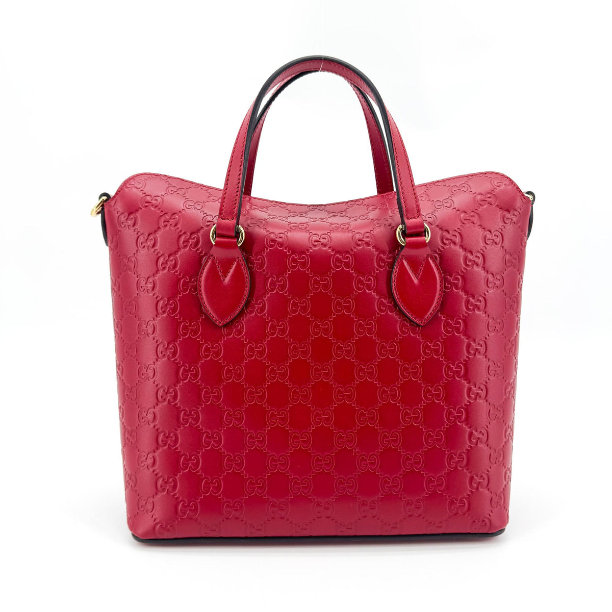 Gucci Signature Fold Over Guccissima Leather, Red, Leather, Tote Bag