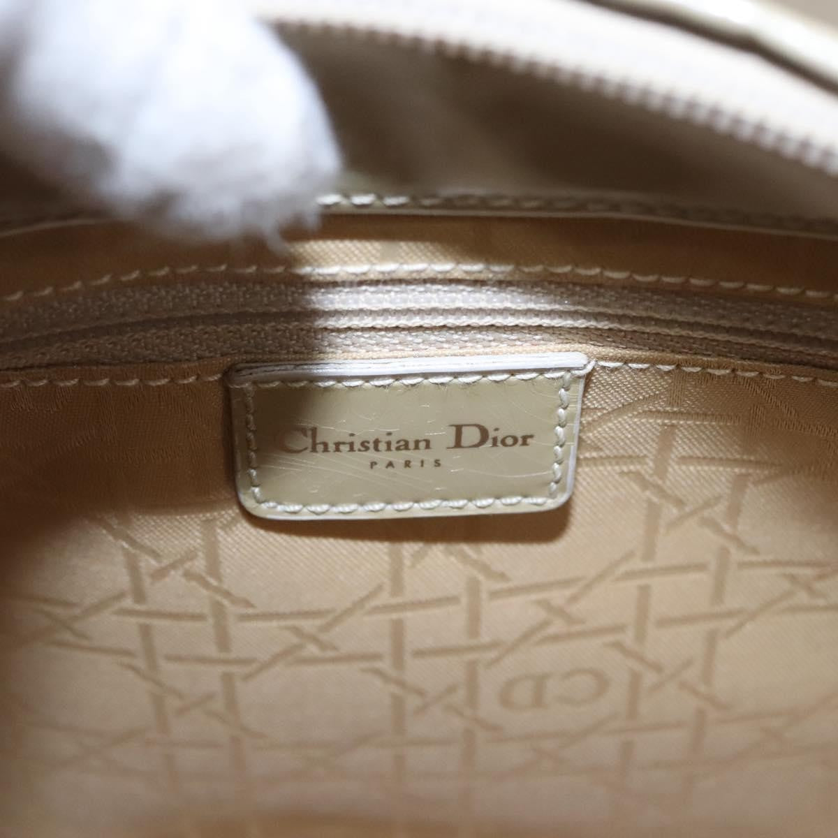 Christian Dior Pearl Lady Dior Patent leather, Beige, Patent Leather, Handbag