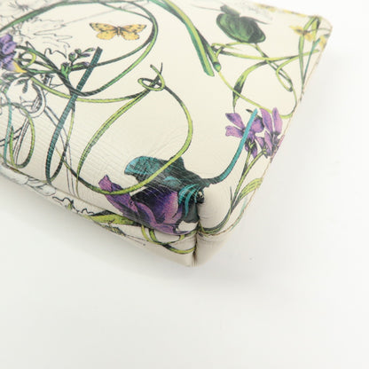 Gucci Bamboo Zip Pouch Flora Leather, Beige, Leather, Clutch