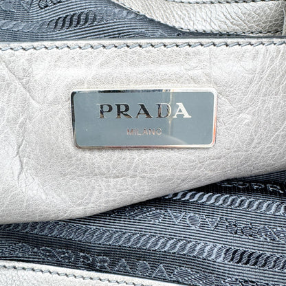 Prada Twin Shopping Vitello Daino, Brown, Leather, Tote Bag