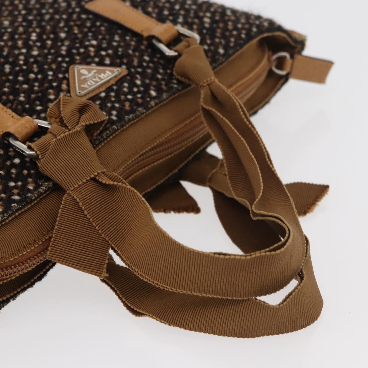Prada Convertible Open Tweed, Brown, Canvas, Tote Bag