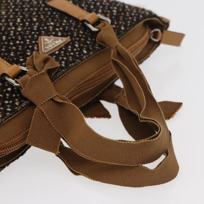 Prada Convertible Open Tweed, Brown, Canvas, Tote Bag